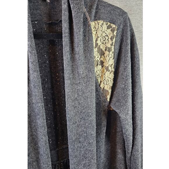 Miss Me Womens Gray Open Front Embellished Cardigan Duster Sweater Lace LARGE - Picture 2 of 7